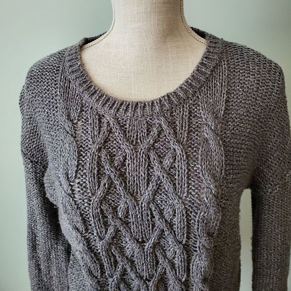 Ruby Moon Women's Cable Front Open Crochet Back Long Sleeve Sweater Size Medium - Picture 4 of 7